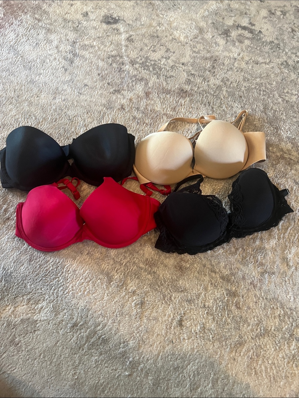Everyday Comfort Push-Up Bra Pack — Black, Nude, Hot Pink, Black Lace Size 34B